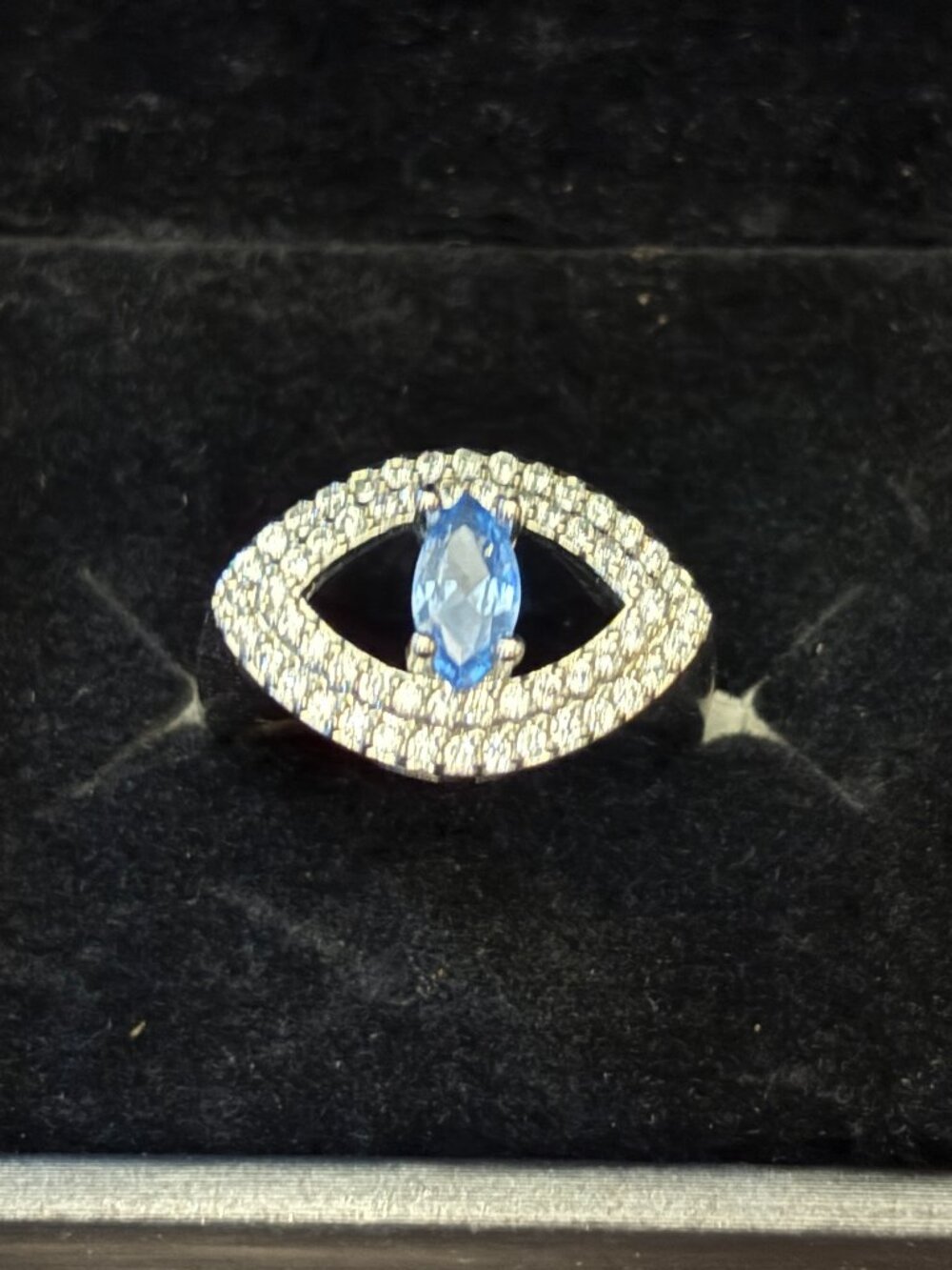 CZ Blue Topaz and Diamond Multi-stone Eye Ring, Size 7